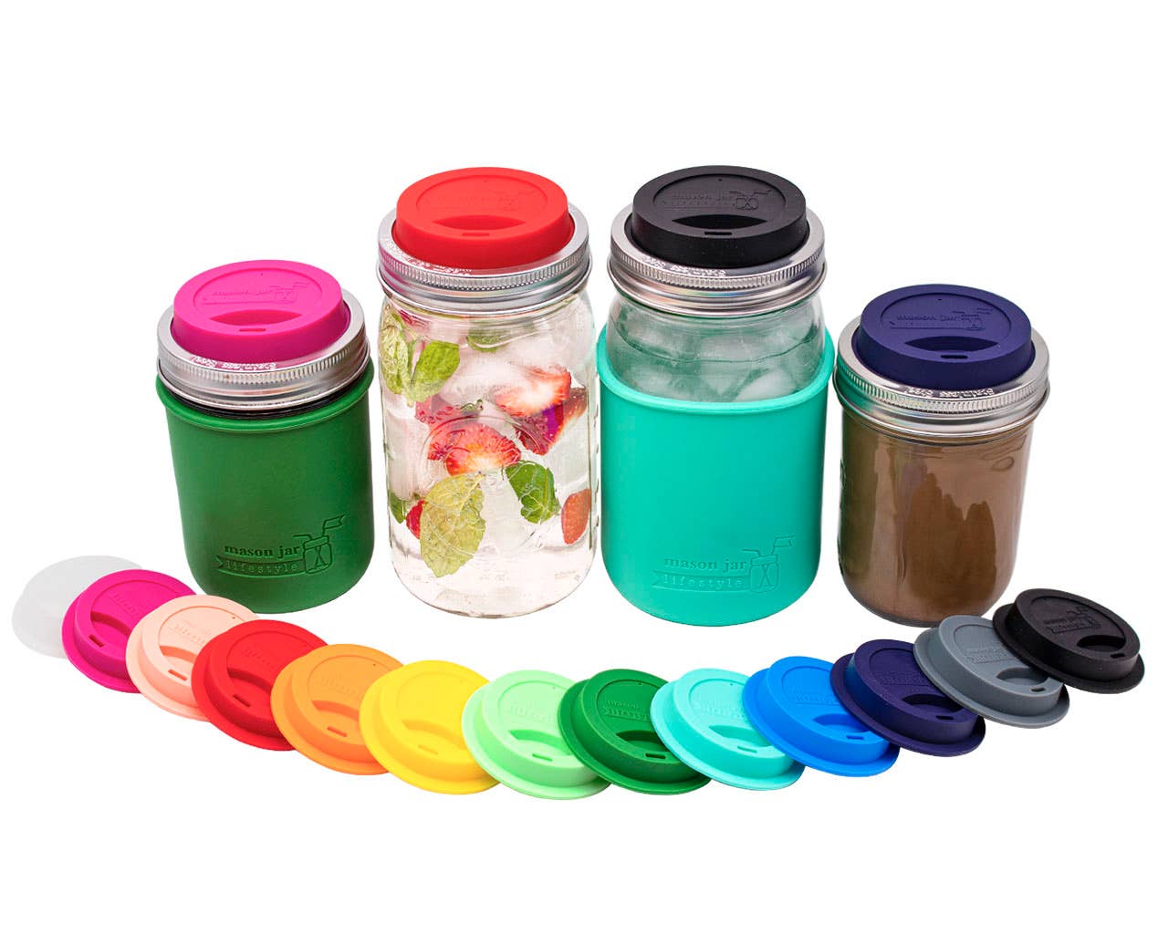 Silicone Drinking Lid with Stainless Steel Band for Jars